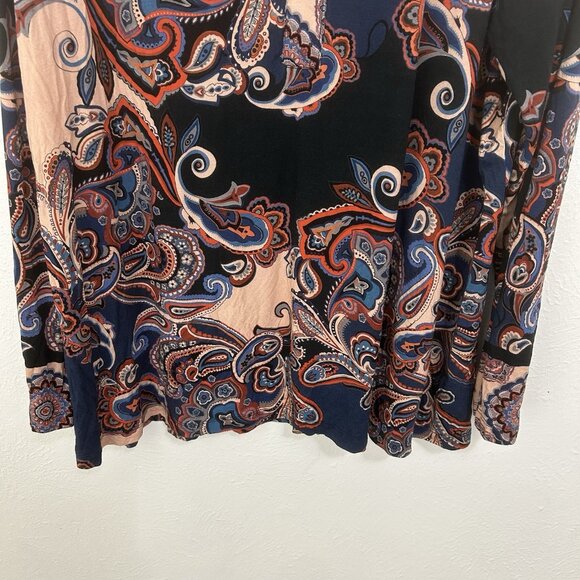 Johnny Was Polo Top Size 2X Fall Paisley Long Sleeve Swing V-Neck Colorful Boho - Picture 3 of 8
